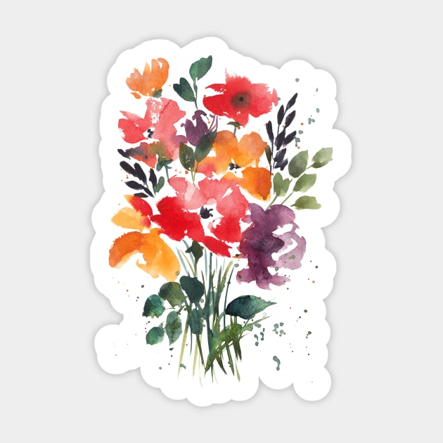 Watercolor Flowers, Red Bouquet Illustration Sticker by gusstvaraonica